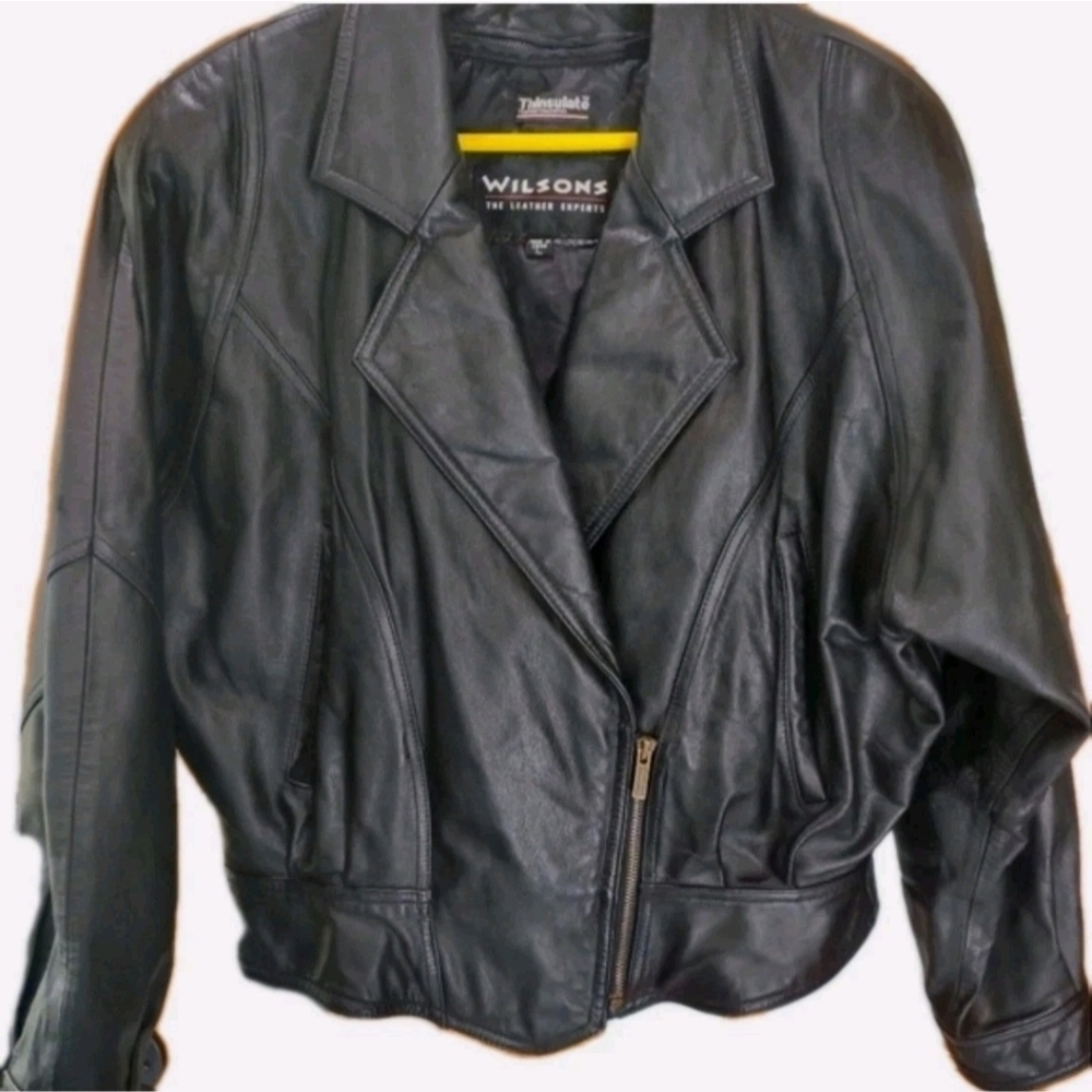Wilsons Leather Vintage Crop Leather Moto Jacket Black Medium